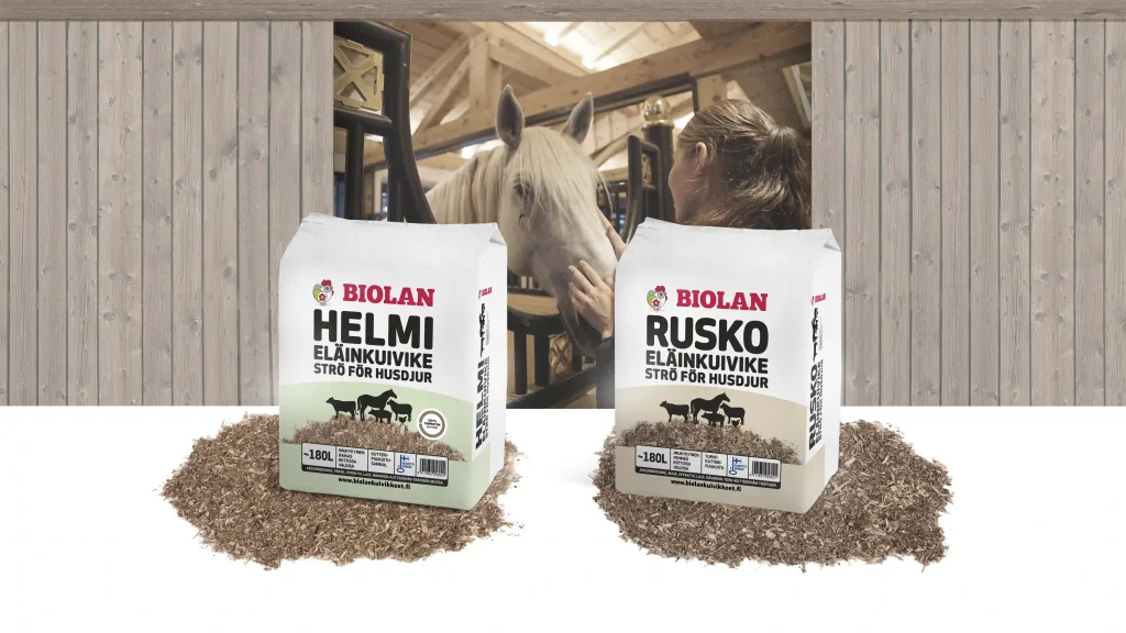 Biolan eläinkuivikkeet Helmi ja Rusko vierekkäin