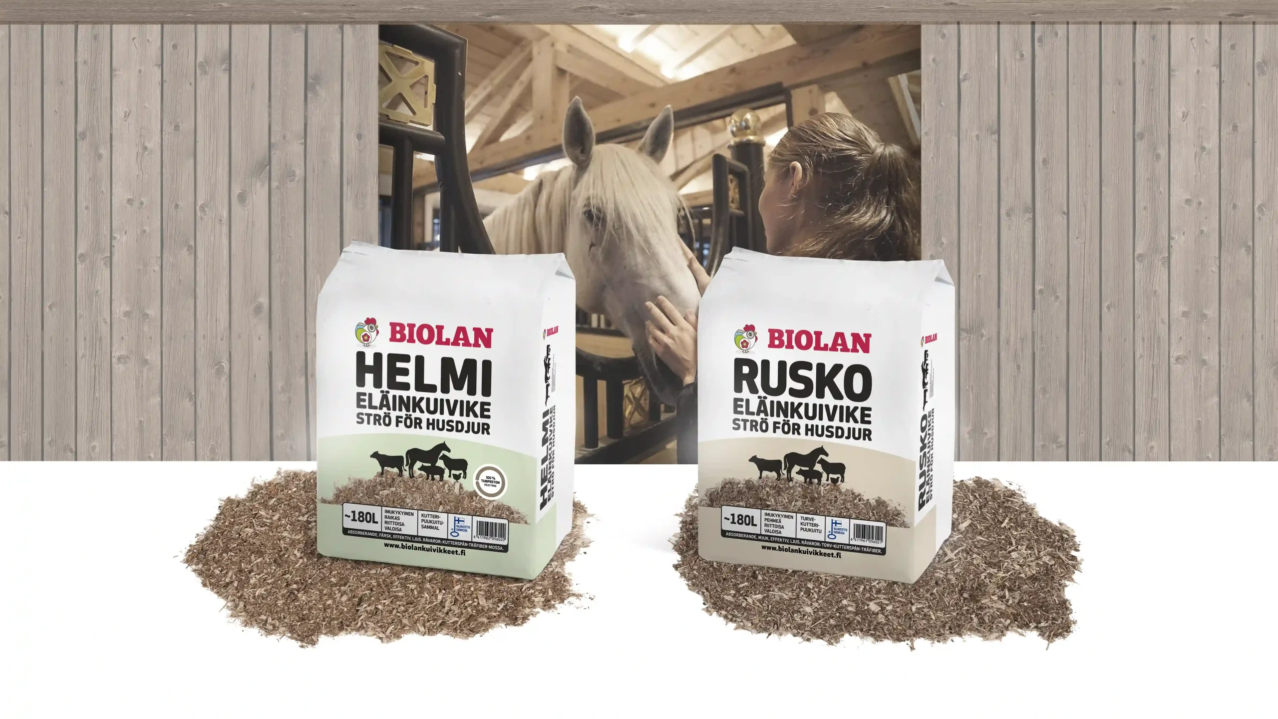 Biolan eläinkuivikkeet Helmi ja Rusko vierekkäin